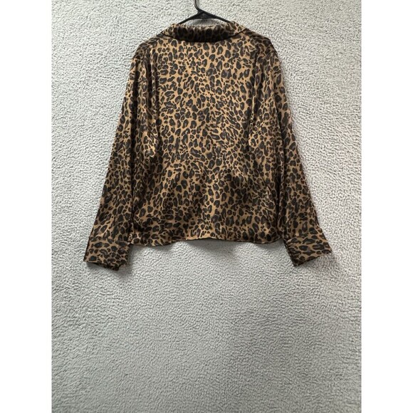 DR2 Blouse Womens XL Brown Black Button Up Long Sleeve Animal Print Satin - Picture 7 of 10